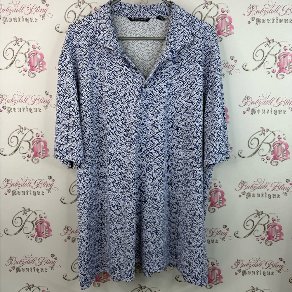 Cutter & Buck shirt polo collared dotted Blue Pattern Polo Shirt buttons